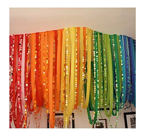 Binpeng Streamers Paper 433ft Long 1.77in Wide Crepe Paper Streamers,  Tassels Streamer Pape for Party Decorations Wedding,Festival (Rainbow Paper