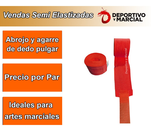 Imagen 3 de 7 de Par De Vendas Boxeo Pulgar Y Abrojo 2 Mts Artes Marciales