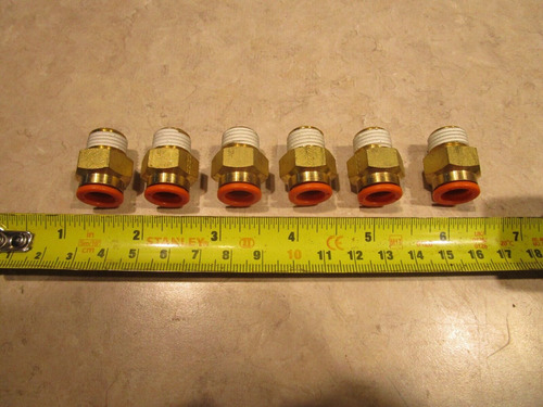 Lot Of 6 Smc Brass Push To Connect 3/8  Tube X 1/4  Npt Fi