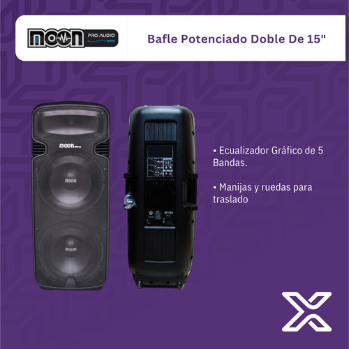 Parlante Bafle Potenciado Doble 15p. Moon Wild215a Portatil Negro