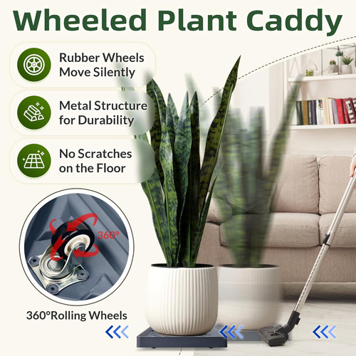 2 Carritos Cuadrados Para Plantas Con Ruedas Ocultas, Soport