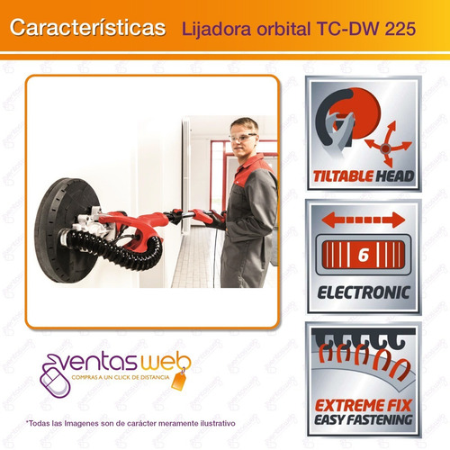 Imagen 3 de 6 de Lijadora Roto Orbital Telescopica 225mm Einhell Pared Techo Durlock + 6 Lijas