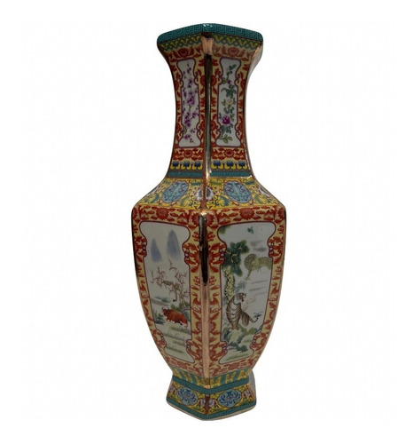 Vaso Em Porcelana Chinesa Original Bichos E Flores Oriental