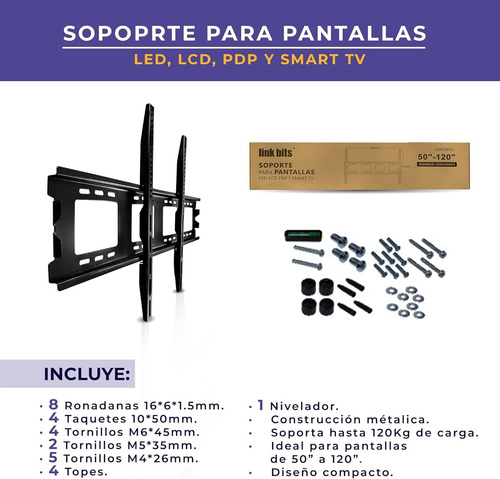 Soporte De Tv Fijo Pantallas De 50 A 120 Link Bits C50120n33