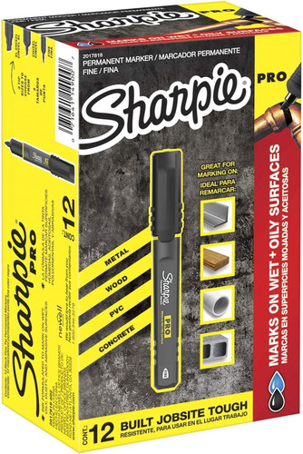 Marcador Permanente Sharpie Pro, Punta Fina, Negro, 12 Unida