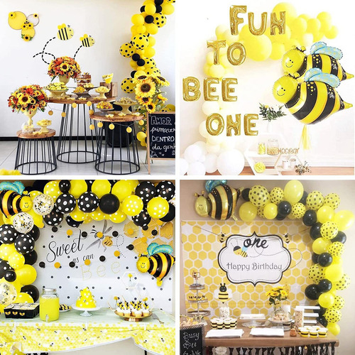 Juego De Globos Abeja Decoración Para Cumpleaños 13pcs Color Amarillo