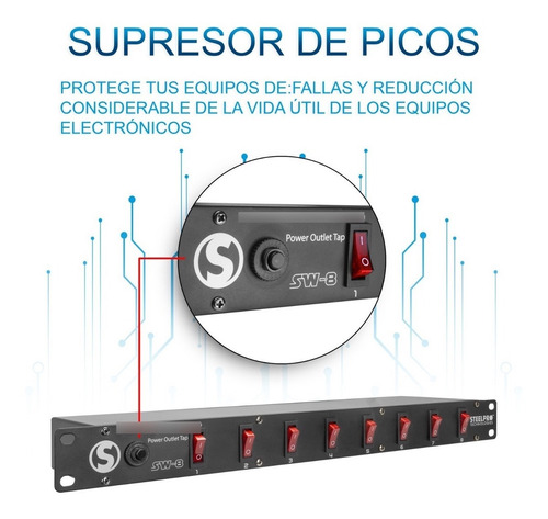 Steelpro - Barra Multicontacto 8 Interruptores - 127v Sw-8