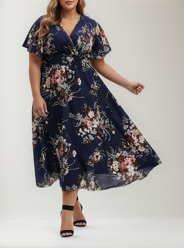 Vestido Casual De Talla Grande Con Estampado Floral Con Esta