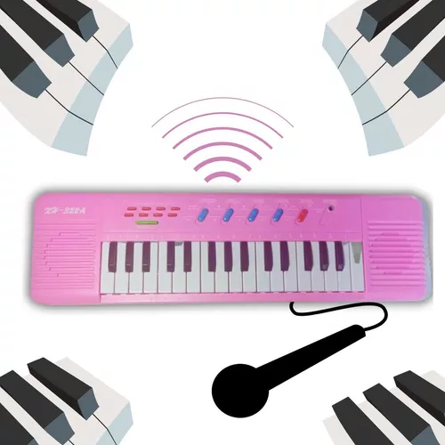 Piano Infantil Musical Microfone E Banquinho Função Gravação Cor Rosa Pilha