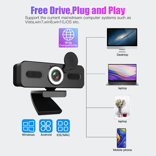 1080p Hd Webcam With Usb Microphone - 120° Wide Angle