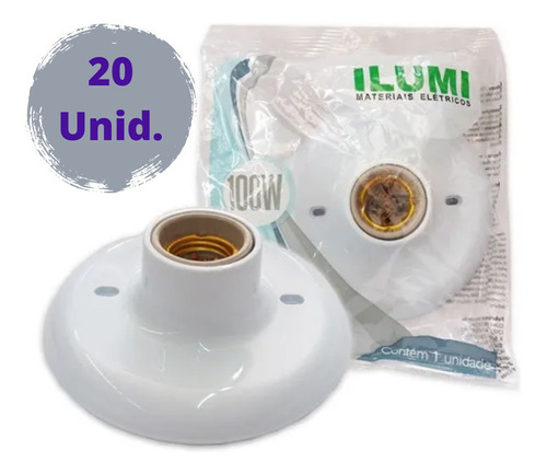 Kit 20 Plafonier Plafon Bco 100w E27 Bocal Porcelana Ilumi Cor Branco