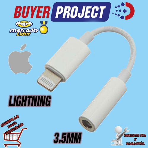 Imagen 3 de 4 de Adaptador Lightning A Jack Audio 3.5mm iPhone 2 7 8 11 Xs