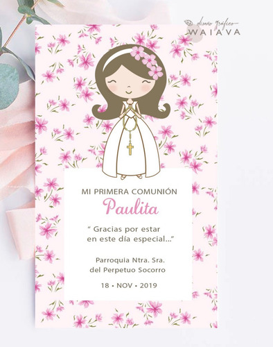 Imagen 7 de 10 de Estampitas Primera Comunión Tarjetas Estampas Nenas X 4u