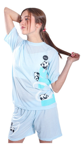 Pijama Mujer Polera Manga Corta Y Short Diseño Ositos Pandas