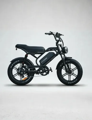 Perfil lateral da bicicleta elétrica Inow X50 Action Pro preta em fundo branco