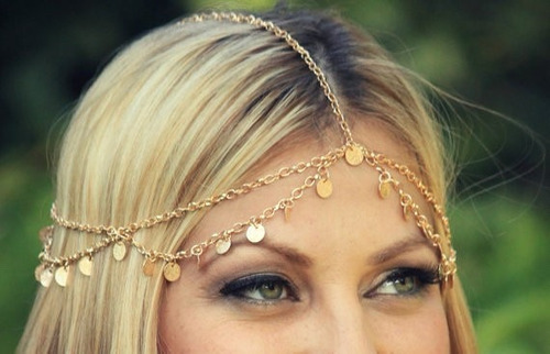 Headband Danca Do Ventre Moedas Dourada Tiara Corrente Boho