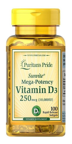 Vitamina D3 10.000 Ui Puritan's Pride 100 Softgels Longa Val