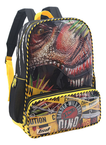 Mochila Espalda 16 Pulgadas Dino Danger Color Negra Diseño de la tela Dinosaurio