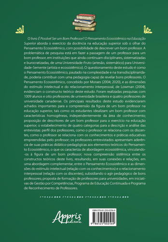 É possível ser um bom professor?: o pensamento ecossistêmico na educação superior, de Neves Júnior, Idalberto José das. Editorial Appris Editora e Livraria Eireli - ME, capa mole em português, 2021