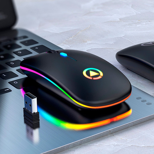 Imagen 2 de 5 de Mouse Inalambrico Recargable Adaptador Led