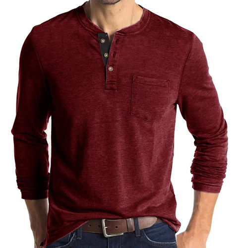 Hombres De Color Sólido Elegante Casual Henley T Shirt