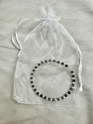 Pulsera Premium De Plata 925 Y Cristales - Make A Wish Negro 7 Cm 20 Cm