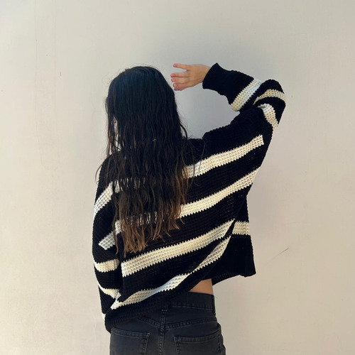 Sweater De Mujer Rayado Pullover Hilo Punto Ingles