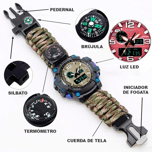 Reloj De Supervivencia Táctico Paracord, Brújula Y Silbato