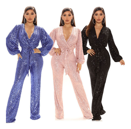 Women's Jumpsuit V-neck With Sequins High Quality . .