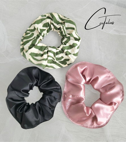 Pack X 3 Scrunchies, Moñas Bambas De Satín Y Lino Grandes