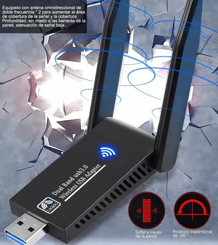 Antena Wifi Receptor Wifi Con Banda Dual Usb 3.0 De 1300mbps