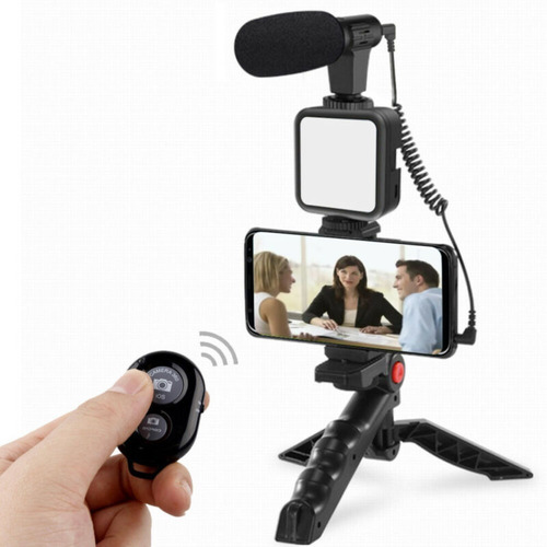 Vlogging Kit Filmagem Microfone Tripé Luz Youtubers Celular