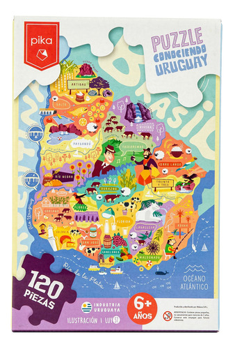 Puzzle Pika, Rompecabezas Infantil Niños Mapa Uruguay, 120 P
