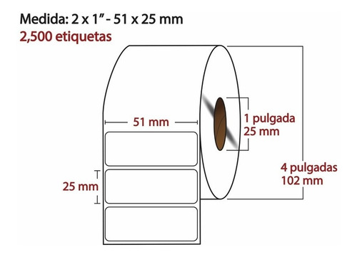 Etiqueta Bopp Plástica 2x1 - 51x25 Mm Rollo 2,500 Pzas C1