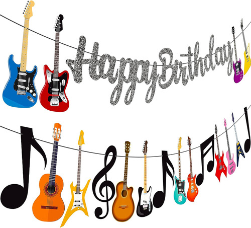 Banner De Fiesta De Cumpleaños De Guitarra Nota Musical Bann