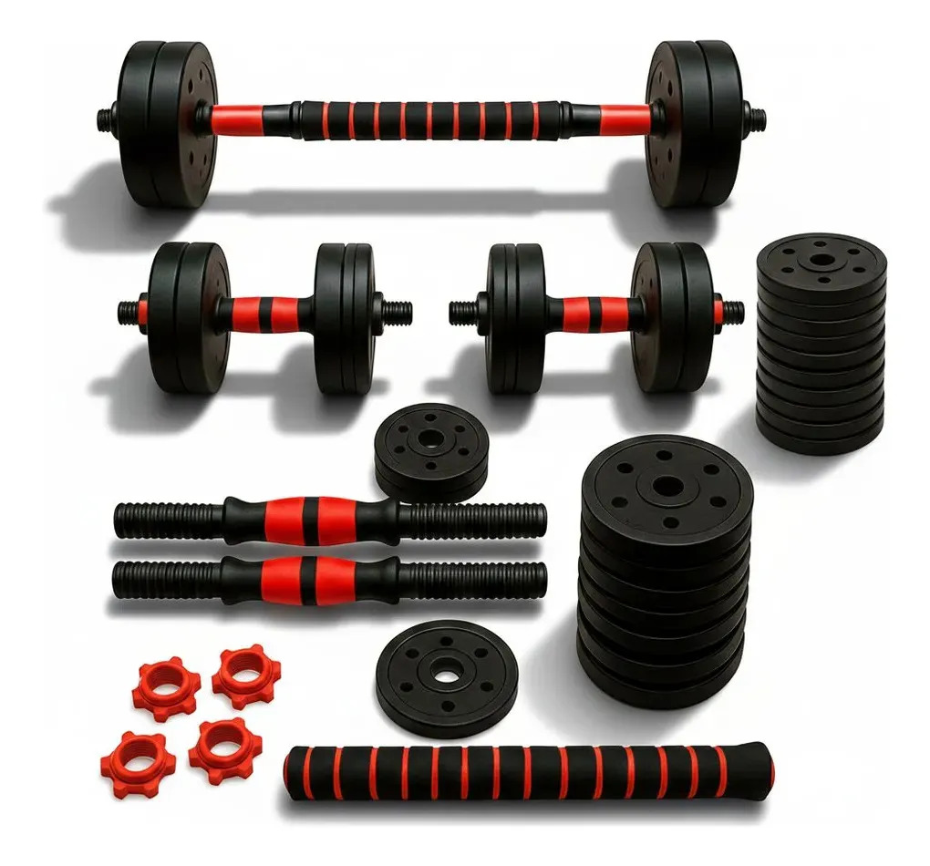 Kit anilhas e barras 30kg Consport ajustável para musculação em casa preto