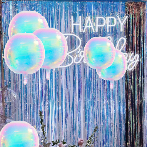 Globo Redondo Transparente Láser 4d Feliz Cumpleaños Deco 3p Color Agua