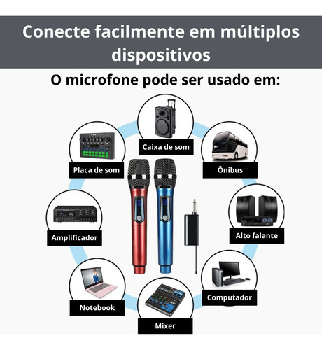 Kit 2 Microfones Sem Fio Profissional Uhf Led Com Receptor