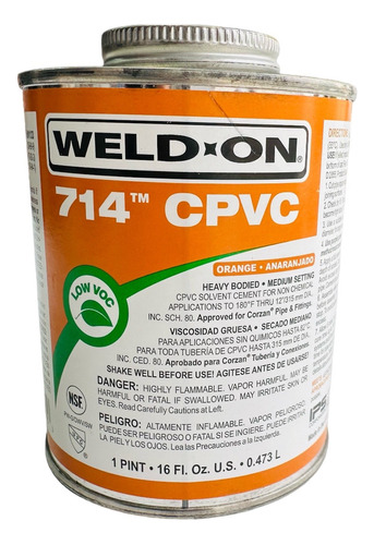 Cemento Weld On 714 Cpvc Industrial Bote 1/2 Litro Naranja