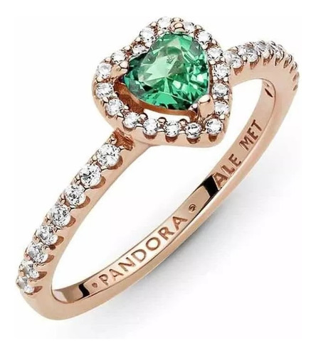 Anillo Pandora, Rose G.corazón Elevado Verde + Kit De Regalo