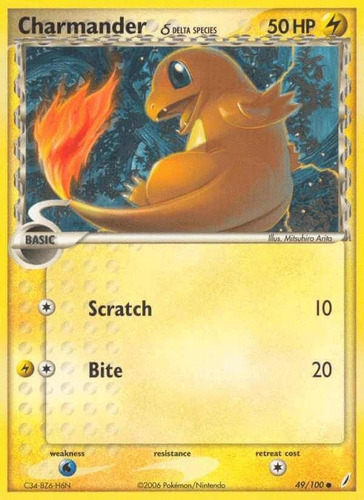 Pokemon Charmander Delta 49/100 Played Ex Crystal Guardians 