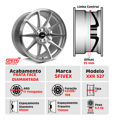 Jogo Roda Xxr 527 Aro 17x8 4x108 Et35 Prata 5fivex