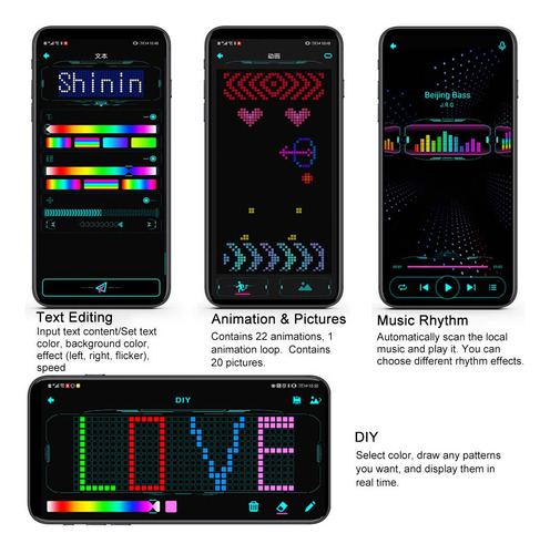 Led Fiesta Lentes Bt App Control Led Up Lentes
