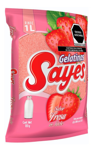 Imagen 2 de 3 de Gelatina En Polvo Sayes De Leche Sabor Fresa 120gr