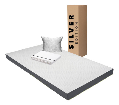 Colchón Individual En Caja 10 Cm + Juego Sábanas Y Almohada Blanco Con Gris