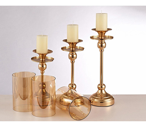 Ll Candelabro Dorado Con Tapa De Cristal, Cristal