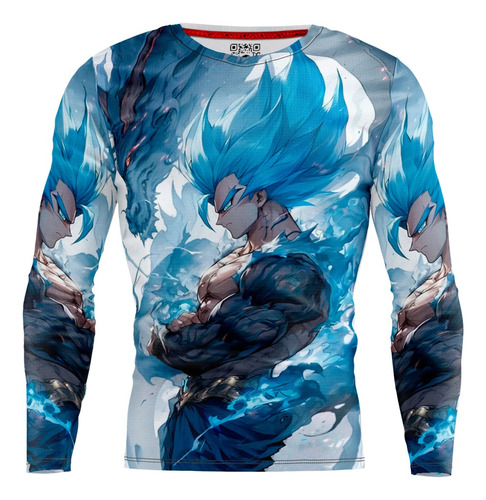 Playera Caballero Manga Larga Goku Azul Dragón