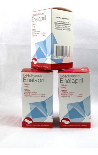 180 Tabletas De Enalapril 10 Mg, (3 Frascos Con 60 Tabletas)