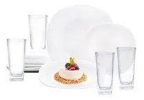 Comprar Vajilla Moderna Cuadrada Opal Y Vasos Vidrio 6 Personas 24pz