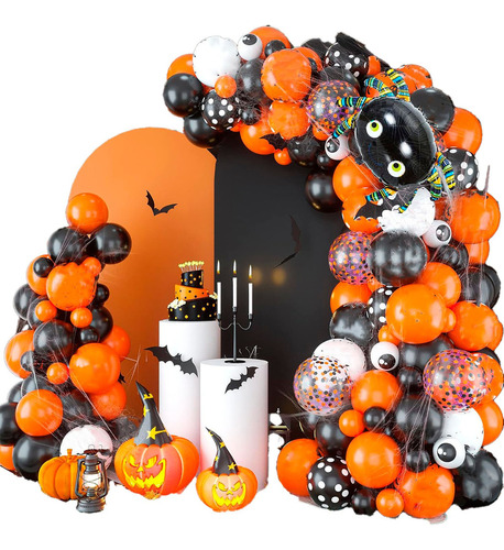 Kit Globos Halloween Araña Naranja Negro Confeti